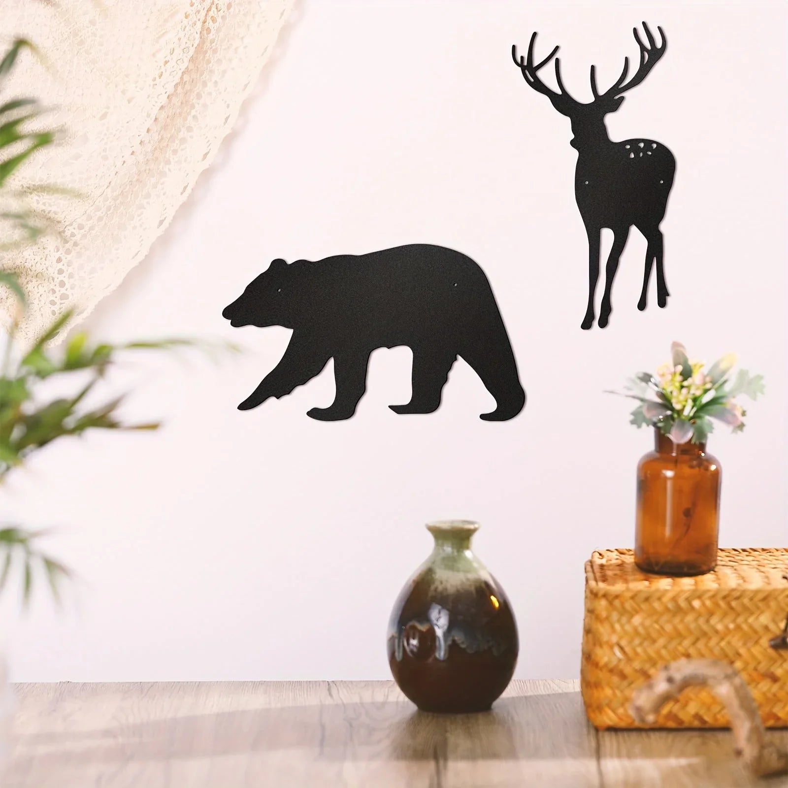 S Metal Wall Art Deer Bear Pine Tree Wall Decor Hanging Forest Decor Rustic Cut Metal Art Wall Decor for... - House Of Avana