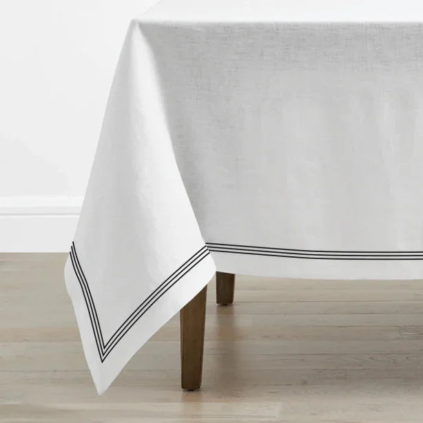 Triple Embroidery Border Linen Table Cloth PushpLinen