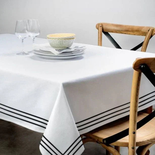 Triple Embroidery Border Sateen Cotton Solid Table Cloth PushpLinen