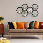 Set of Black Hexagonal Floating Wall Shelves - House Of Avana