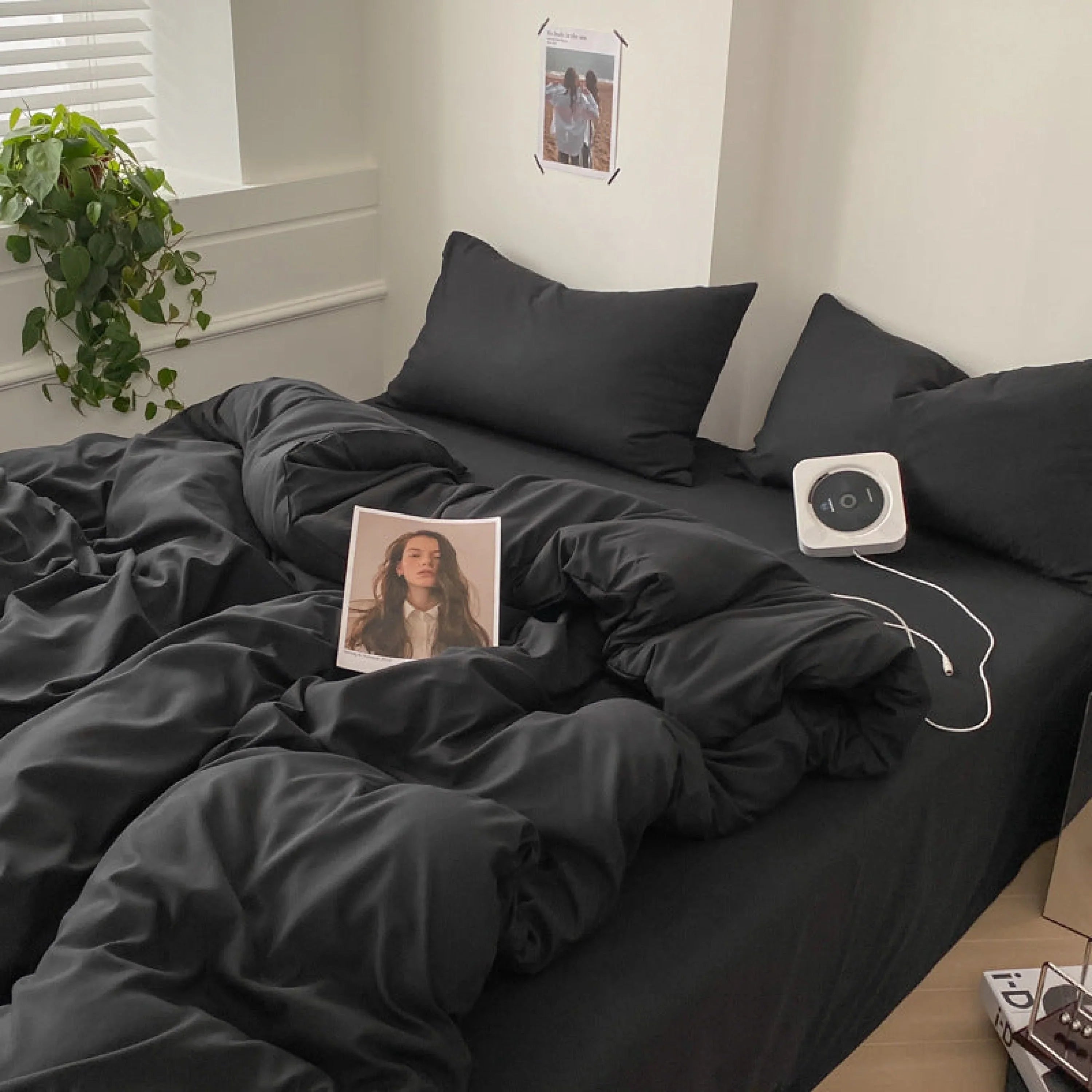 Black Washed Cotton Bedding Set Ever Lasting