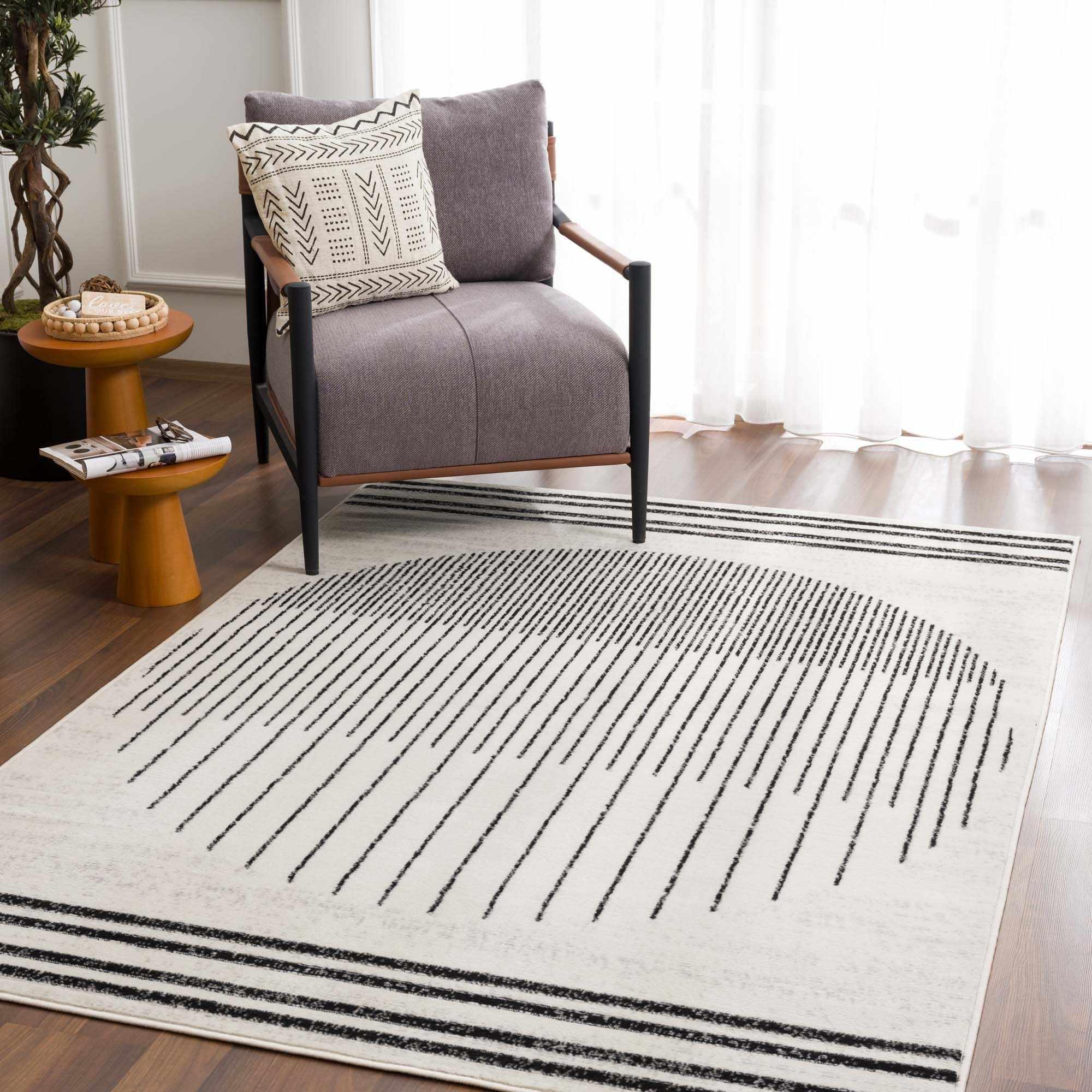 Angus Abstract Black and White Area Rug - House Of Avana