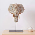 Elephant Statue - Elegant Pvc Sculpture with Black Base, White & Brown Trunk & Tusks, Ceiling-mountable... - House Of Avana