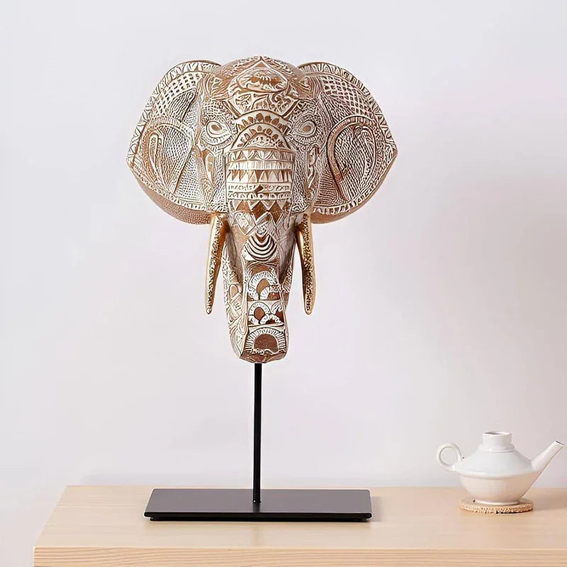 Elephant Statue - Elegant Pvc Sculpture with Black Base, White & Brown Trunk & Tusks, Ceiling-mountable... - House Of Avana