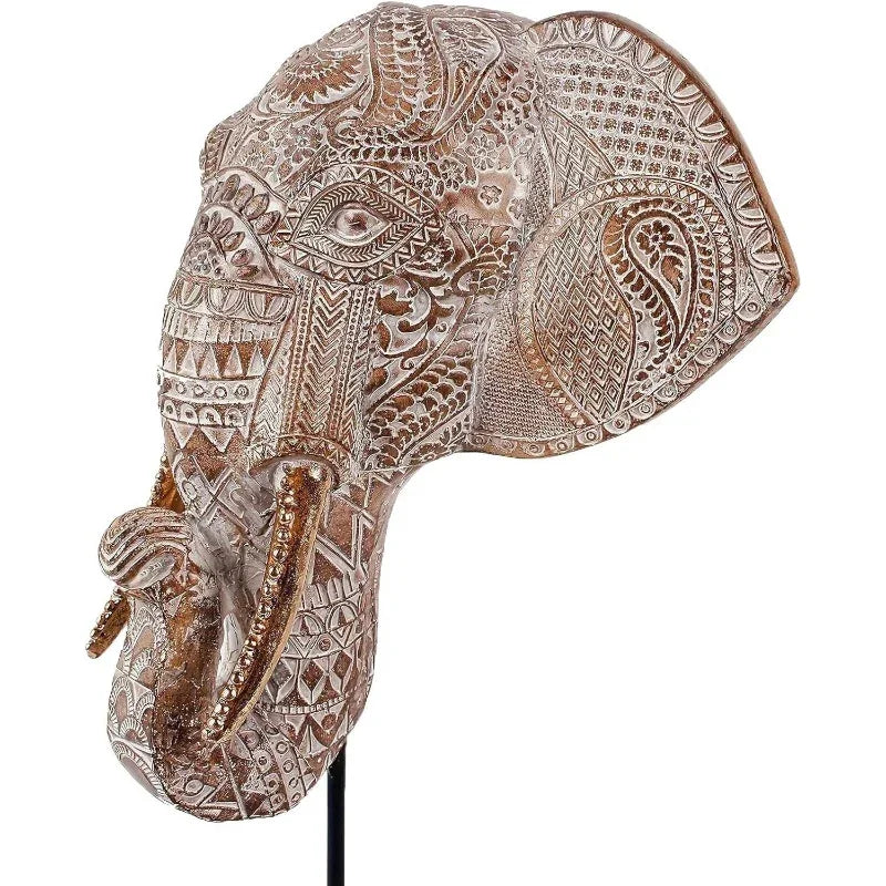 Elephant Statue - Elegant Pvc Sculpture with Black Base, White & Brown Trunk & Tusks, Ceiling-mountable... - House Of Avana