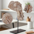 Elephant Statue - Elegant Pvc Sculpture with Black Base, White & Brown Trunk & Tusks, Ceiling-mountable... - House Of Avana