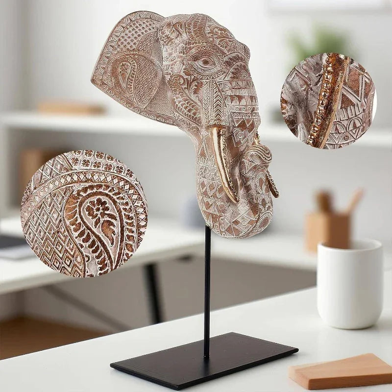 Elephant Statue - Elegant Pvc Sculpture with Black Base, White & Brown Trunk & Tusks, Ceiling-mountable... - House Of Avana