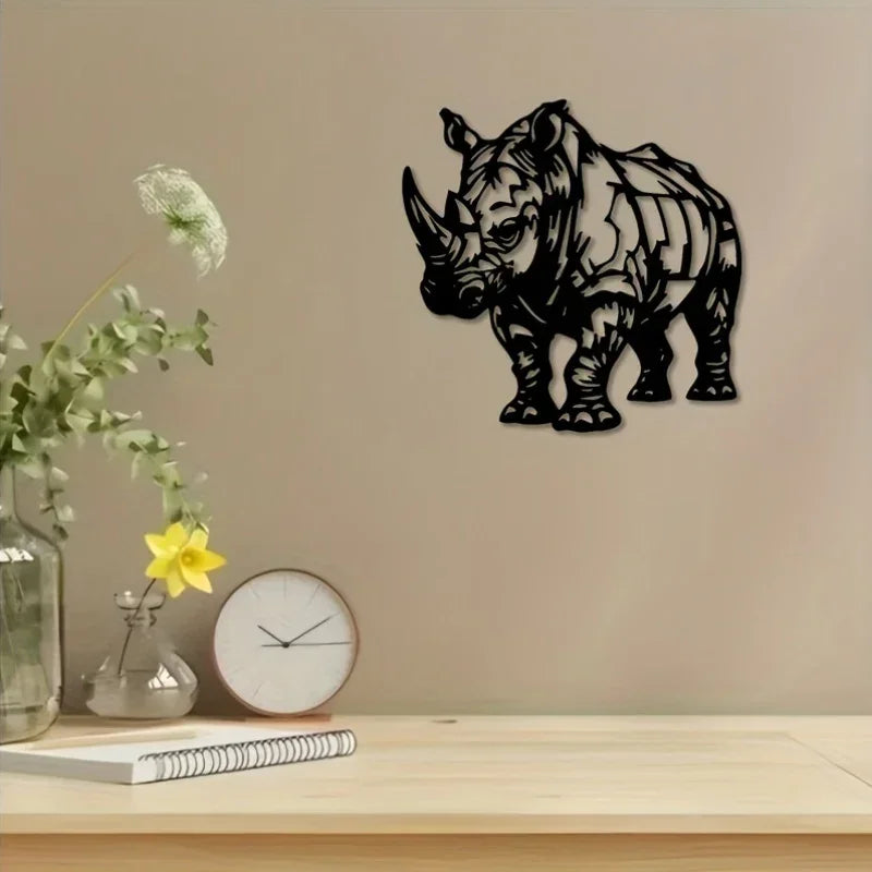 Metal Wall Art Featuring Rhinoceroses. Stylish Black and White Design of Rhinoceros Art. Great for Gifts... - House Of Avana