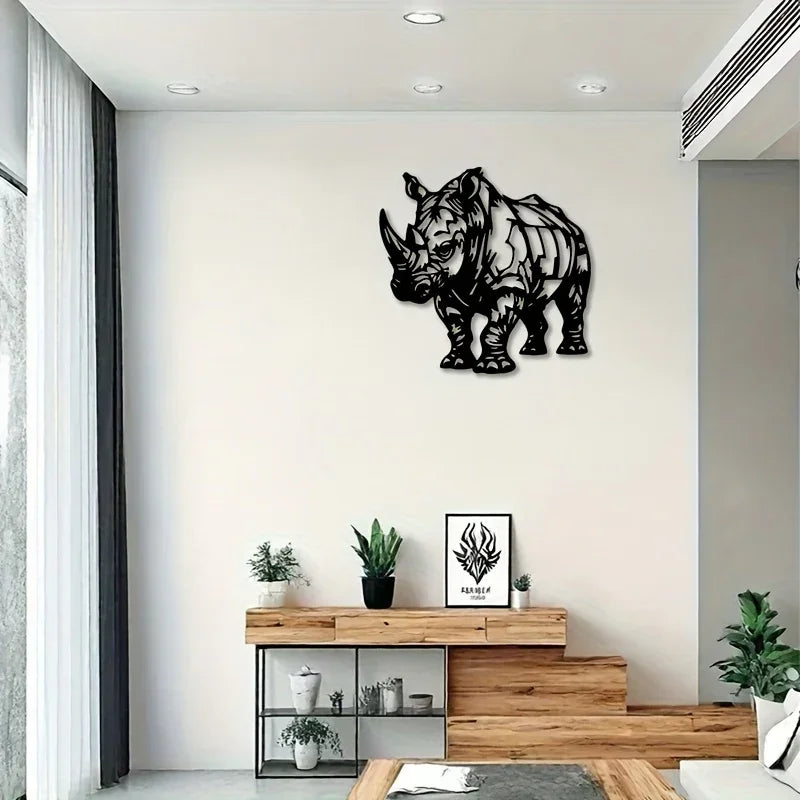 Metal Wall Art Featuring Rhinoceroses. Stylish Black and White Design of Rhinoceros Art. Great for Gifts... - House Of Avana