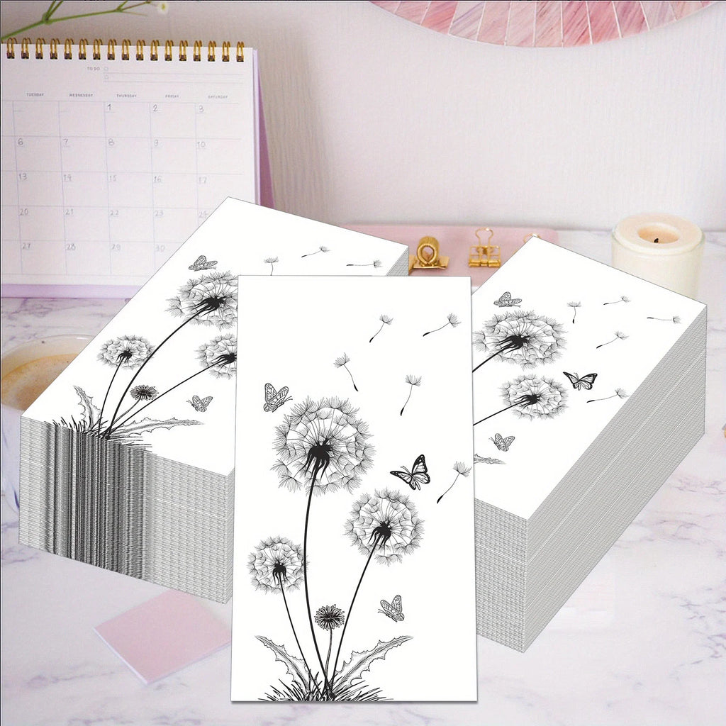 100 Count Elegant Black & White Dandelion & Butterfly Design Disposable Paper Guest Napkins -... - House Of Avana