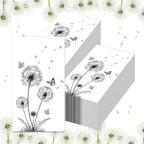 100 Count Elegant Black & White Dandelion & Butterfly Design Disposable Paper Guest Napkins -... - House Of Avana