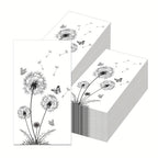 100 Count Elegant Black & White Dandelion & Butterfly Design Disposable Paper Guest Napkins -... - House Of Avana