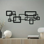S Modern Geometric Metal Wall Art Set - Black & White Abstract Line Design, Horizontal Iron Panel with... - House Of Avana