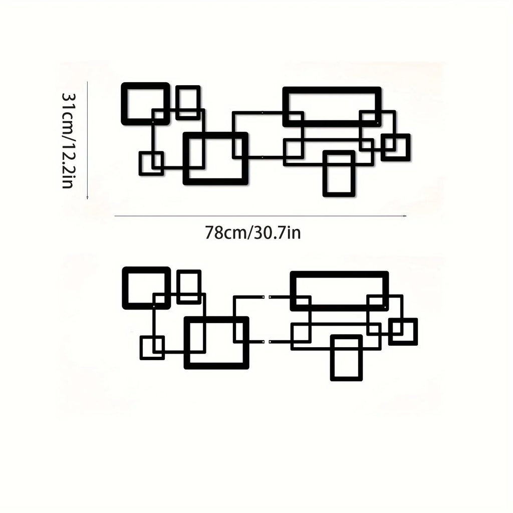 S Modern Geometric Metal Wall Art Set - Black & White Abstract Line Design, Horizontal Iron Panel with... - House Of Avana