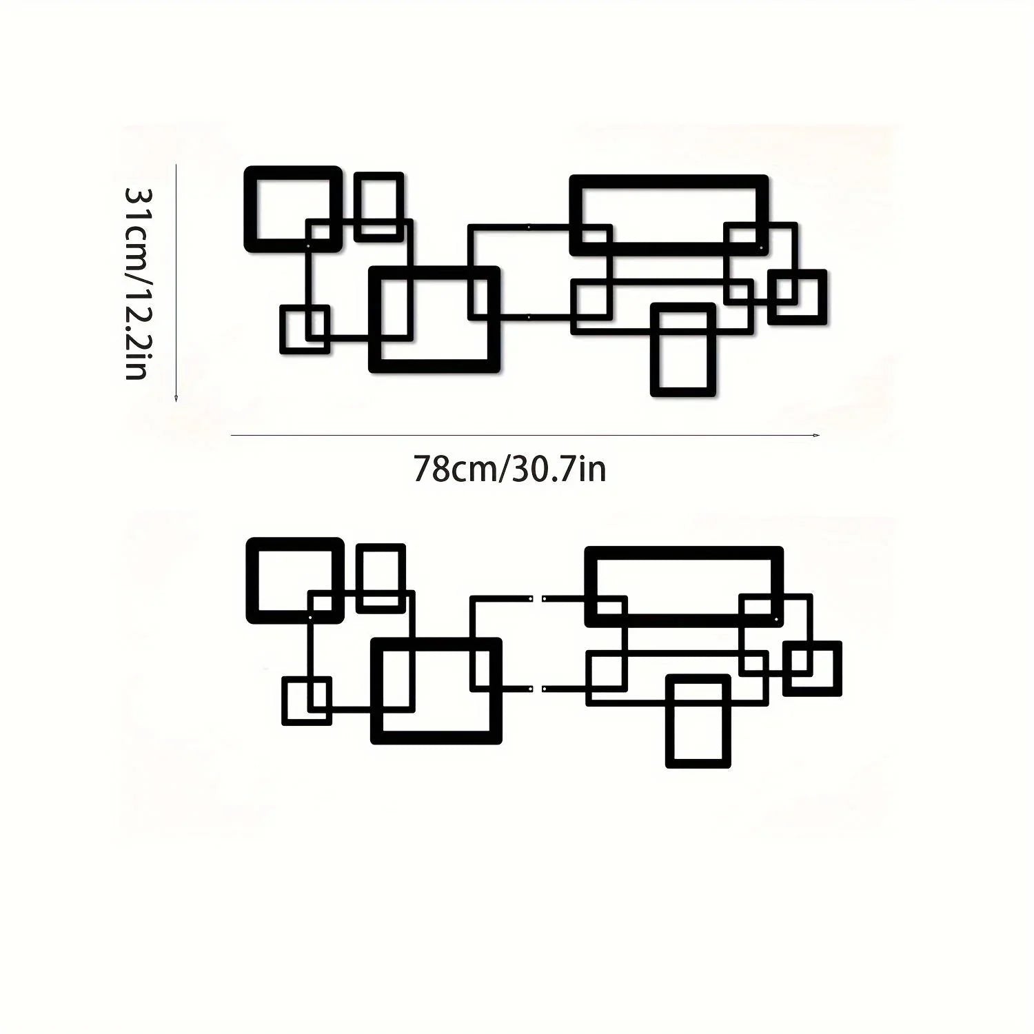 S Modern Geometric Metal Wall Art Set - Black & White Abstract Line Design, Horizontal Iron Panel with... - House Of Avana