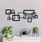 S Modern Geometric Metal Wall Art Set - Black & White Abstract Line Design, Horizontal Iron Panel with... - House Of Avana