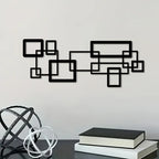 S Modern Geometric Metal Wall Art Set - Black & White Abstract Line Design, Horizontal Iron Panel with... - House Of Avana