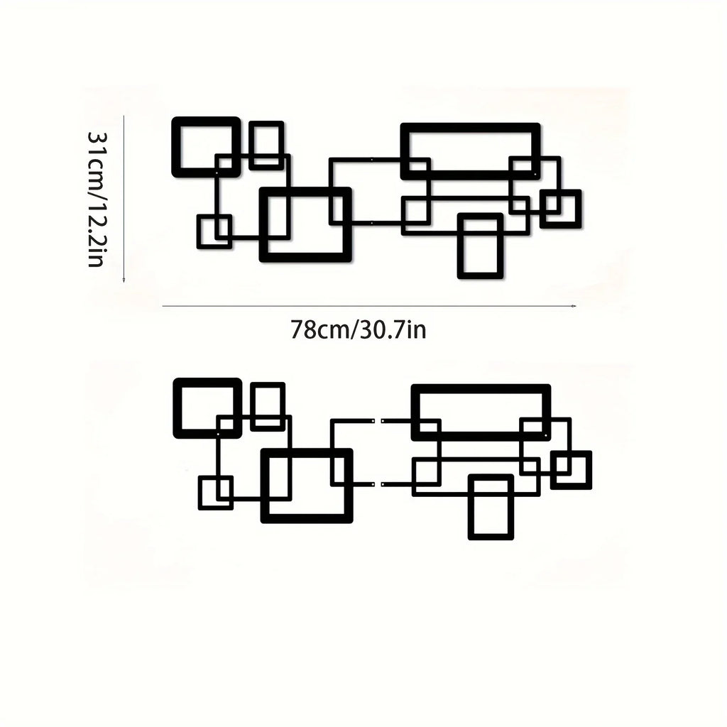 S Modern Geometric Metal Wall Art Set - Black & White Abstract Line Design, Horizontal Iron Panel with... - House Of Avana