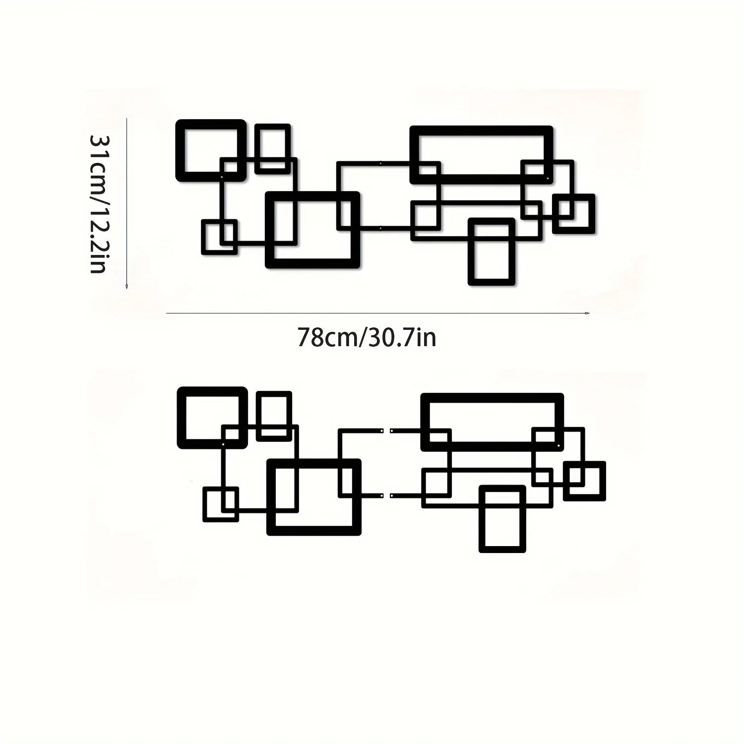 S Modern Geometric Metal Wall Art Set - Black & White Abstract Line Design, Horizontal Iron Panel with... - House Of Avana