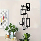 S Modern Geometric Metal Wall Art Set - Black & White Abstract Line Design, Horizontal Iron Panel with... - House Of Avana