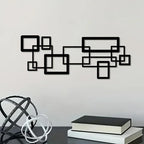 S Modern Geometric Metal Wall Art Set - Black & White Abstract Line Design, Horizontal Iron Panel with... - House Of Avana