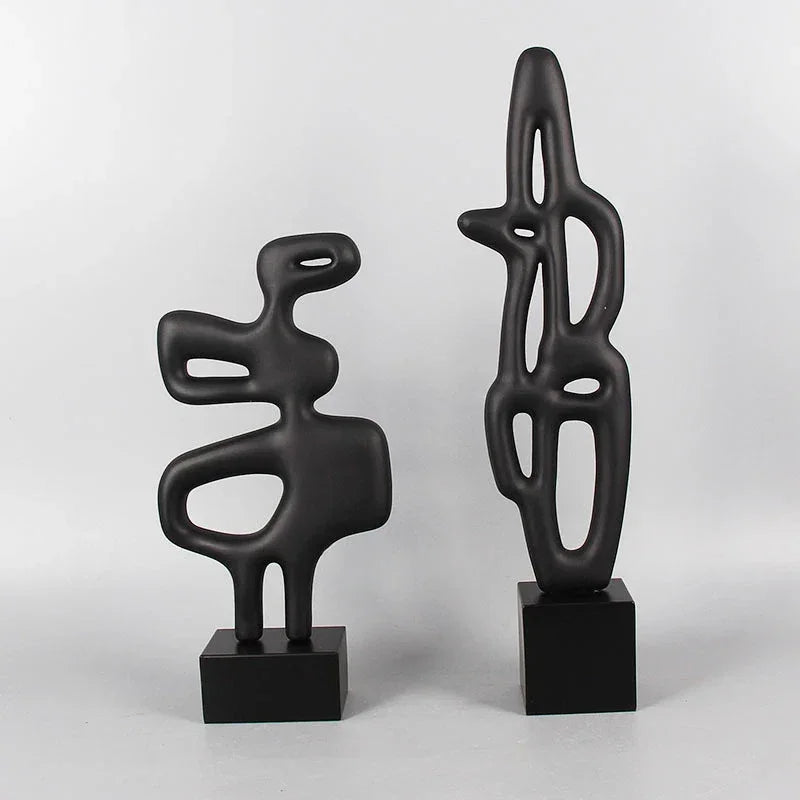 Geometric Sculpture - Black White Hollow Design, front view - House Of Avana