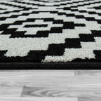 Black White Living Room Rug Boho Design Diamond Pattern RugYourHome
