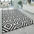 Black White Living Room Rug Boho Design Diamond Pattern - House Of Avana