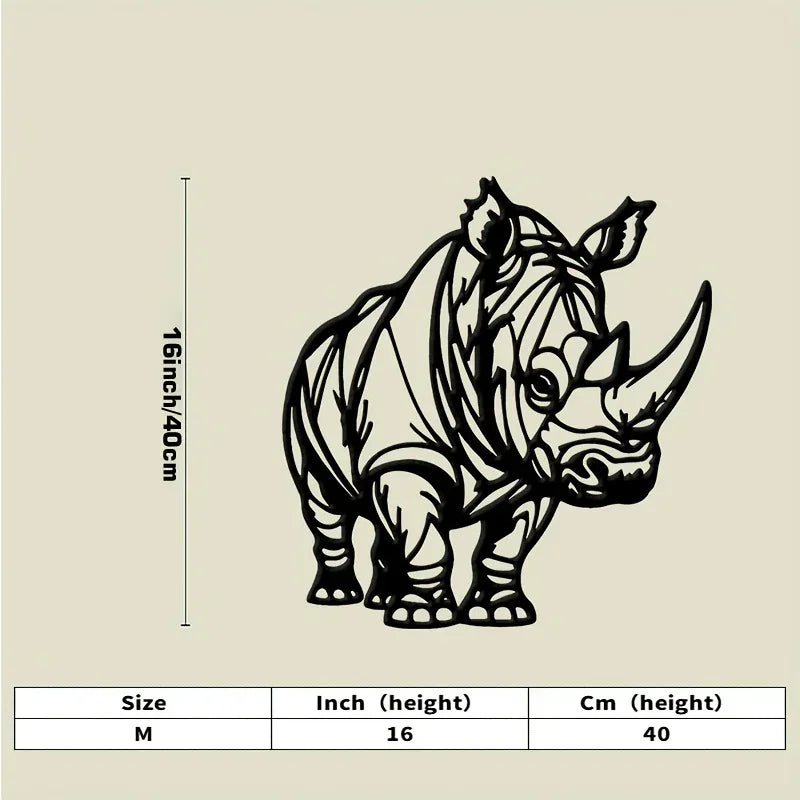Black & White Rhinoceros Metal Wall - Elegant Rhino Sculpture, Waterproof Iron Wildlife Decor for... - House Of Avana