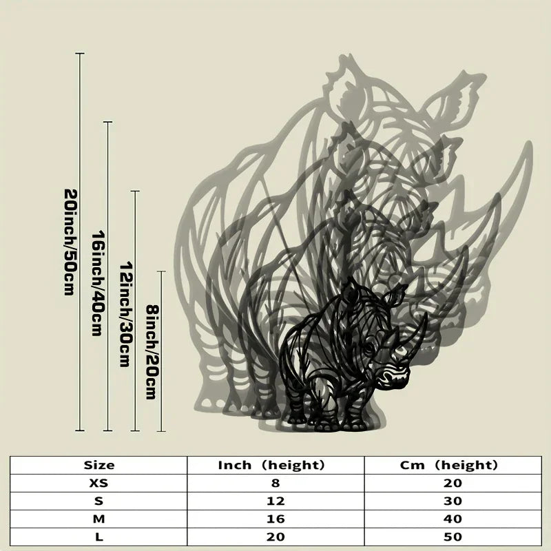 Black & White Rhinoceros Metal Wall - Elegant Rhino Sculpture, Waterproof Iron Wildlife Decor for... - House Of Avana