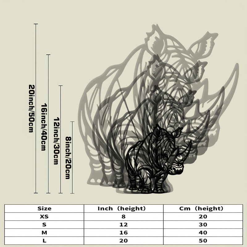 Black & White Rhinoceros Metal Wall - Elegant Rhino Sculpture, Waterproof Iron Wildlife Decor for... - House Of Avana