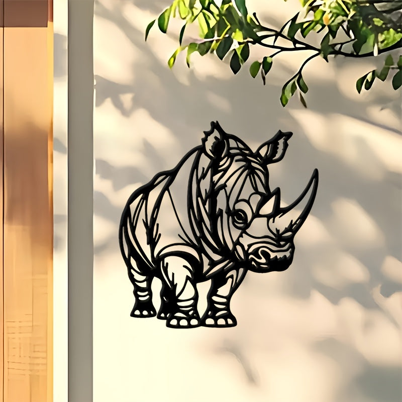 Black & White Rhinoceros Metal Wall - Elegant Rhino Sculpture, Waterproof Iron Wildlife Decor for... - House Of Avana