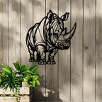 Black & White Rhinoceros Metal Wall - Elegant Rhino Sculpture, Waterproof Iron Wildlife Decor for... - House Of Avana