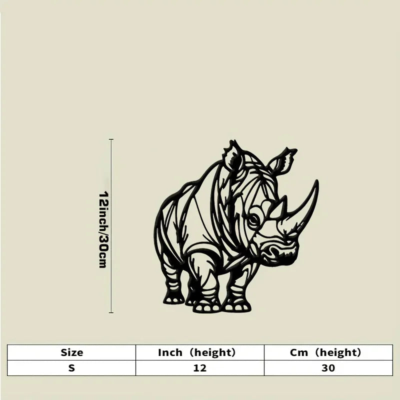 Black & White Rhinoceros Metal Wall - Elegant Rhino Sculpture, Waterproof Iron Wildlife Decor for... - House Of Avana
