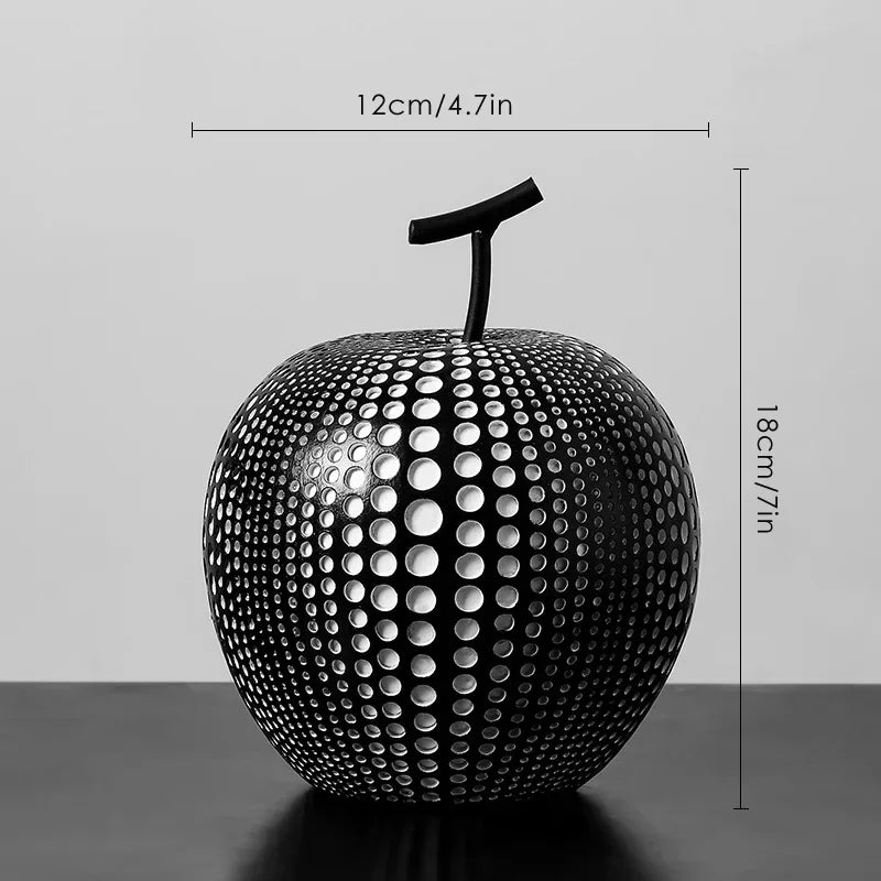 Resin Apple Sculpture, Black and White Polka Dot Modern Desk Statue, alternate view - House Of Avana