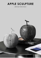 Resin Apple Sculpture, Black and White Polka Dot Modern Desk Statue, angled view - House Of Avana