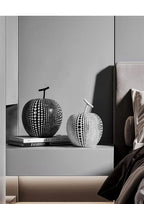 Resin Apple Sculpture, Black and White Polka Dot Modern Desk Statue, angled view - House Of Avana