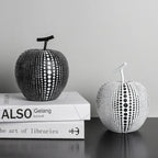 Resin Apple Sculpture, Black and White Polka Dot Modern Desk Statue, back view - House Of Avana