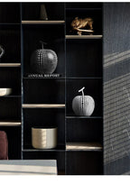 Resin Apple Sculpture, Black and White Polka Dot Modern Desk Statue, close-up view - House Of Avana