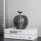 Resin Apple Sculpture, Black and White Polka Dot Modern Desk Statue, detail shot - House Of Avana