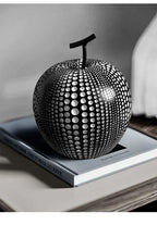 Resin Apple Sculpture, Black and White Polka Dot Modern Desk Statue, dimensions view - House Of Avana
