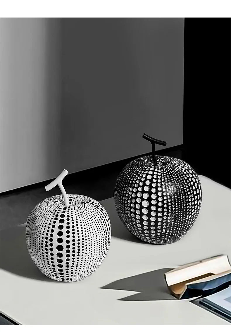 Resin Apple Sculpture, Black and White Polka Dot Modern Desk Statue, product packaging - House Of Avana
