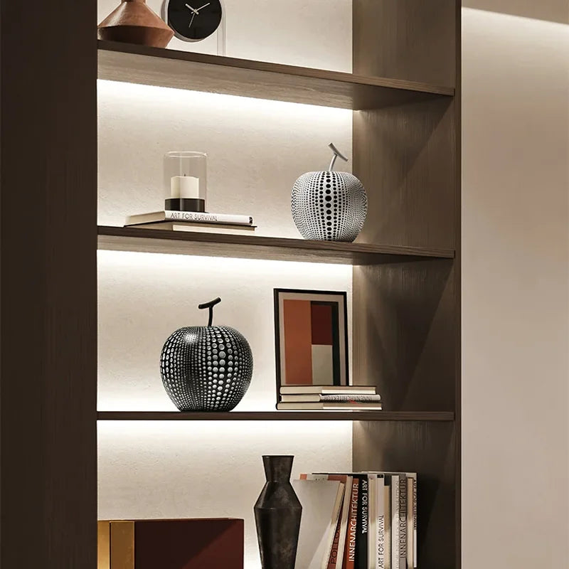 Resin Apple Sculpture, Black and White Polka Dot Modern Desk Statue, top view - House Of Avana