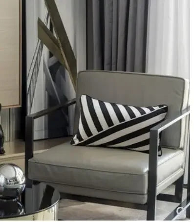 Simple Black and White Stripes Nordic Modern Fashion Sofa Cushion Cover Rectangular Waist Pillowcase,... - House Of Avana