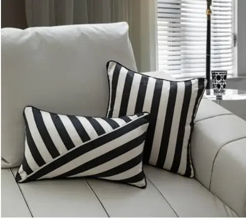 Simple Black and White Stripes Nordic Modern Fashion Sofa Cushion Cover Rectangular Waist Pillowcase - House Of Avana