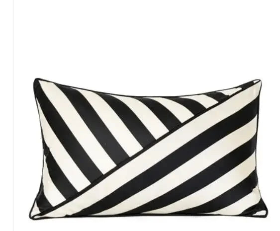 Simple Black and White Stripes Nordic Modern Fashion Sofa Cushion Cover Rectangular Waist Pillowcase,... - House Of Avana