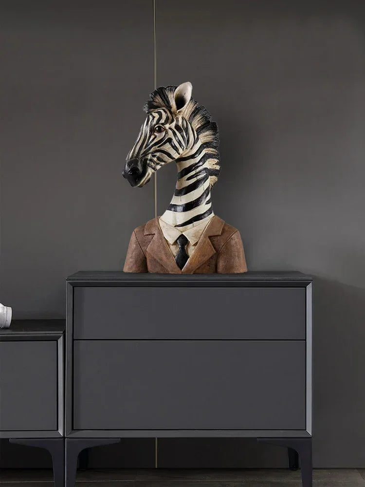 Zebra Head Statue - Black White Handcrafted, back view - House Of Avana