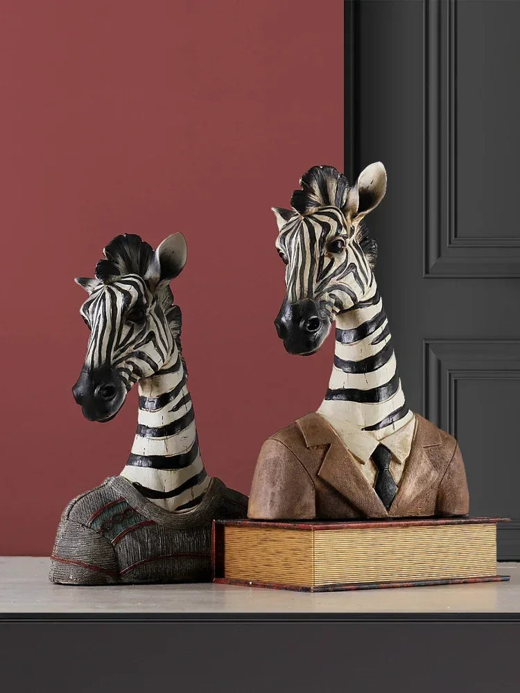 Zebra Head Statue - Black White Handcrafted, front view - House Of Avana
