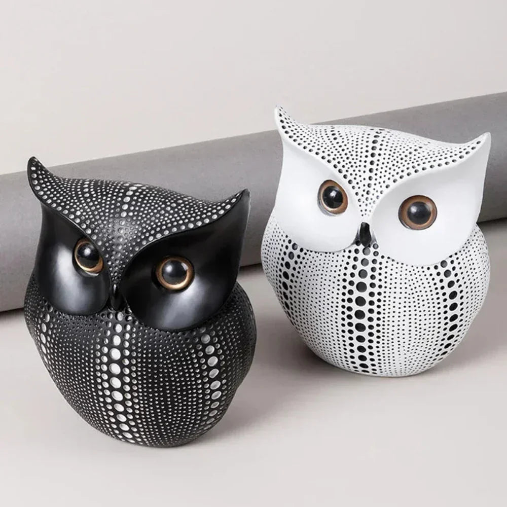 Artistic Black and White Owl Statue Figurines Resin Sculpture Home Desk Decor Bedroom Tv Cabinet... - House Of Avana