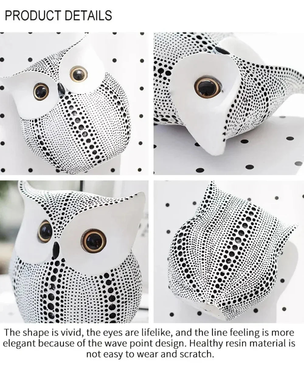 Artistic Black and White Owl Statue Figurines Resin Sculpture Home Desk Decor Bedroom Tv Cabinet... - House Of Avana
